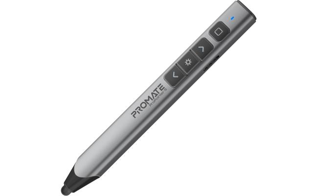 Promate Wireless 2-in-1 Presenter with Multifunctional Stylus, 2.4GHz RF Connectivity, Brilliant Green 200m Laser Pointer, 50m Range, One-Touch Presentation Control - Black